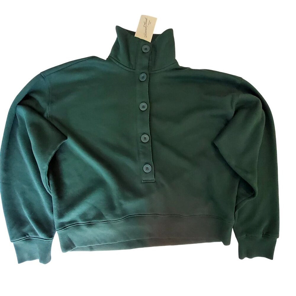 Universal Thread Dark Green Button-Up Mock Neck S… - image 1